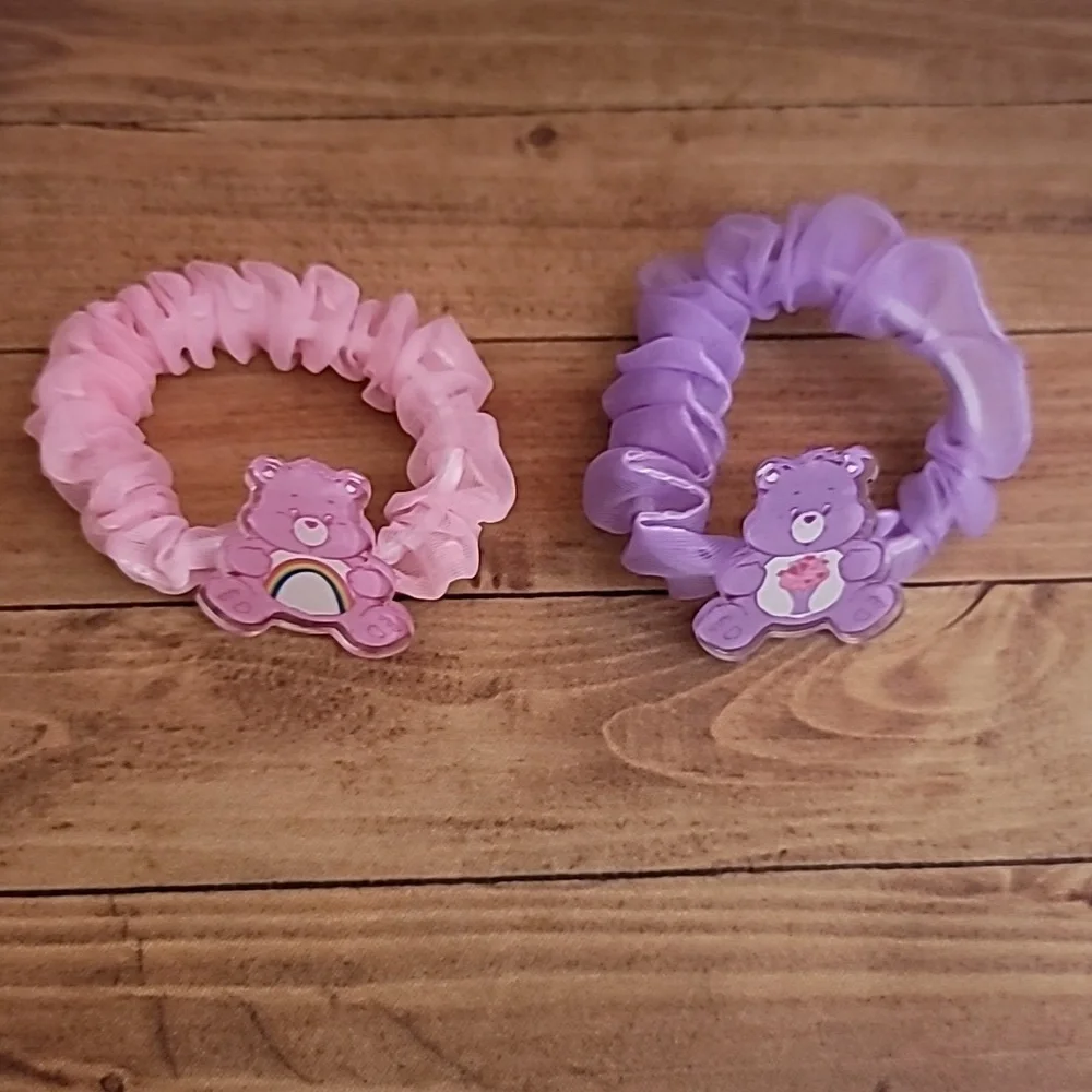 Bears Acrylic Pink and Purple Tulle Fabric Elastic Girl's Hair Crunchies